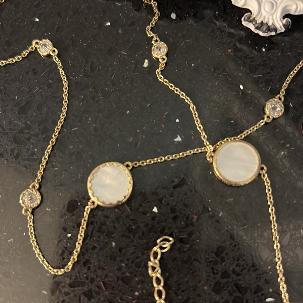 Diamonique By The Yard w/Pearl Accents 36” 14K Yellow Gold Clad SS Necklace - Picture 9 of 11